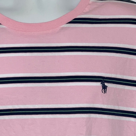 Polo Ralph Lauren T-Shirt Pink & Blue Striped Crew Neck Size XXL Classic Cotton - Picture 2 of 5